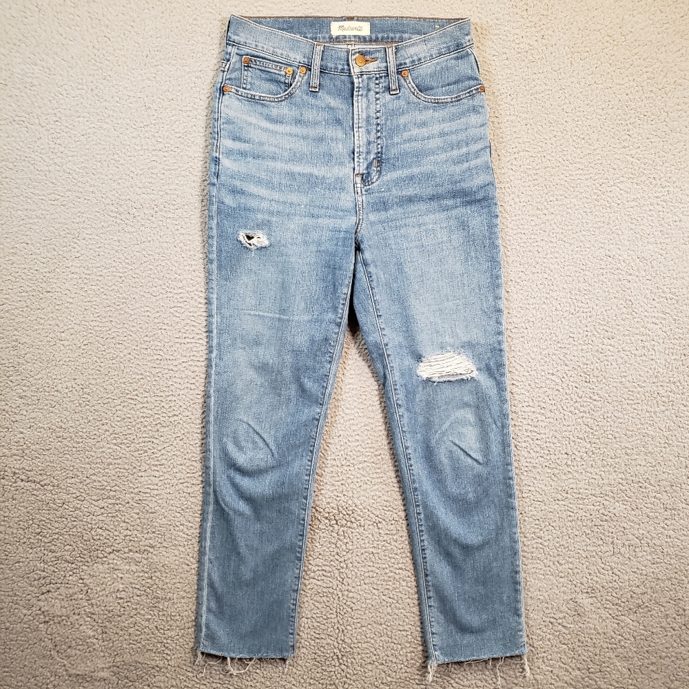 Madewell The Perfect Vintage Jeans Womens 26 Blue Distressed Cropped Frayed Hem